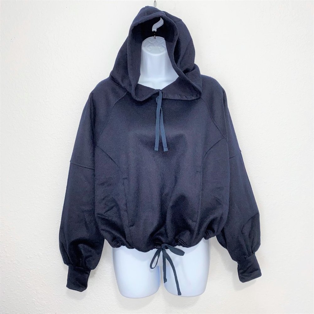 Prana Ziller Wool Blend Cropped Hoodie Sweatshirt Nautical Blue Women's Size S